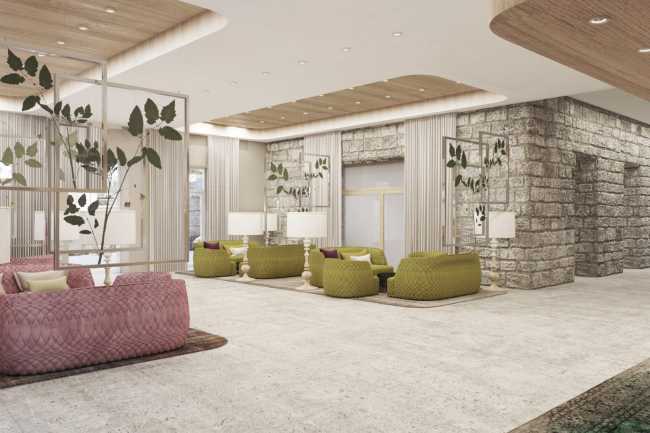 Interno hotel con poltrone colorate