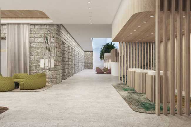 Interno hotel con poltrone colorate