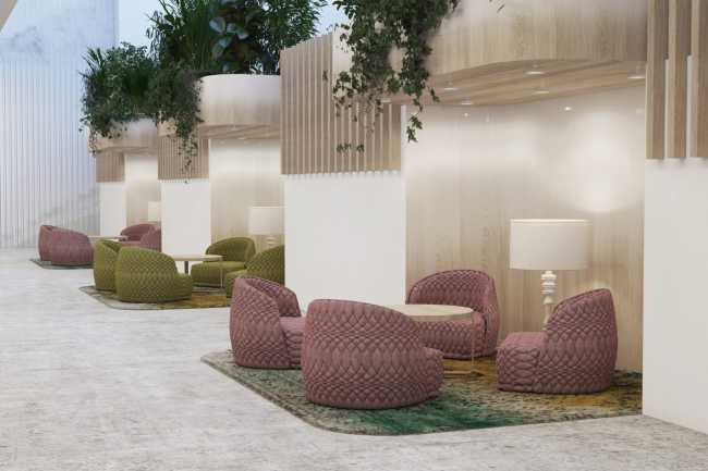 Interno hotel con poltrone colorate