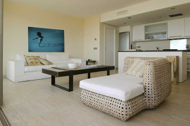 Living room with sofas, low and square table