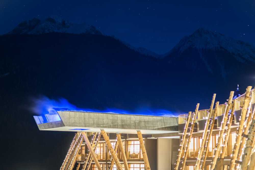 Mountain landscape with suspended swimming pool