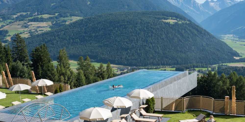 Mountain landscape with suspended swimming pool