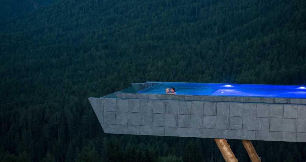 Mountain landscape with suspended swimming pool