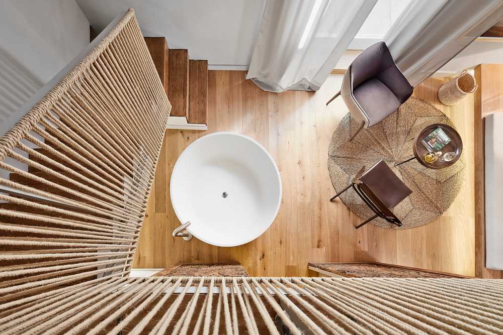 Hotel bedroom with circular washbasin