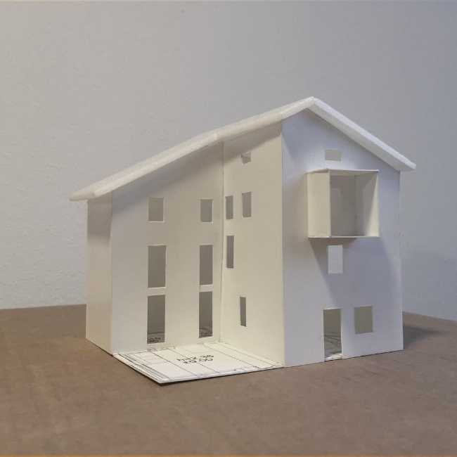 Modello ristrutturazione residenziale di due edifici con copertura unica