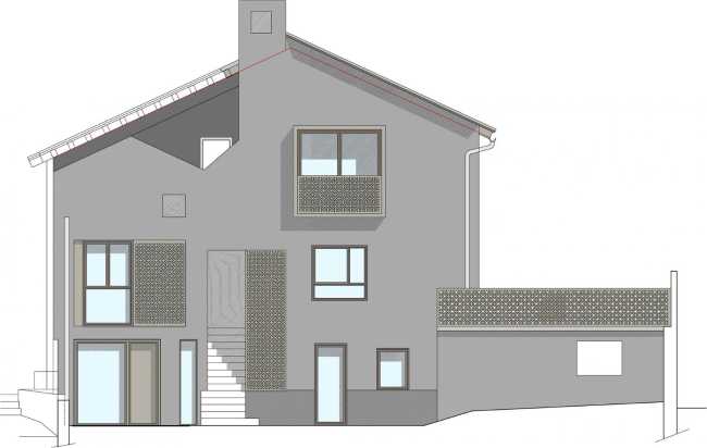 Prospetto ristrutturazione residenziale di due edifici con copertura unica