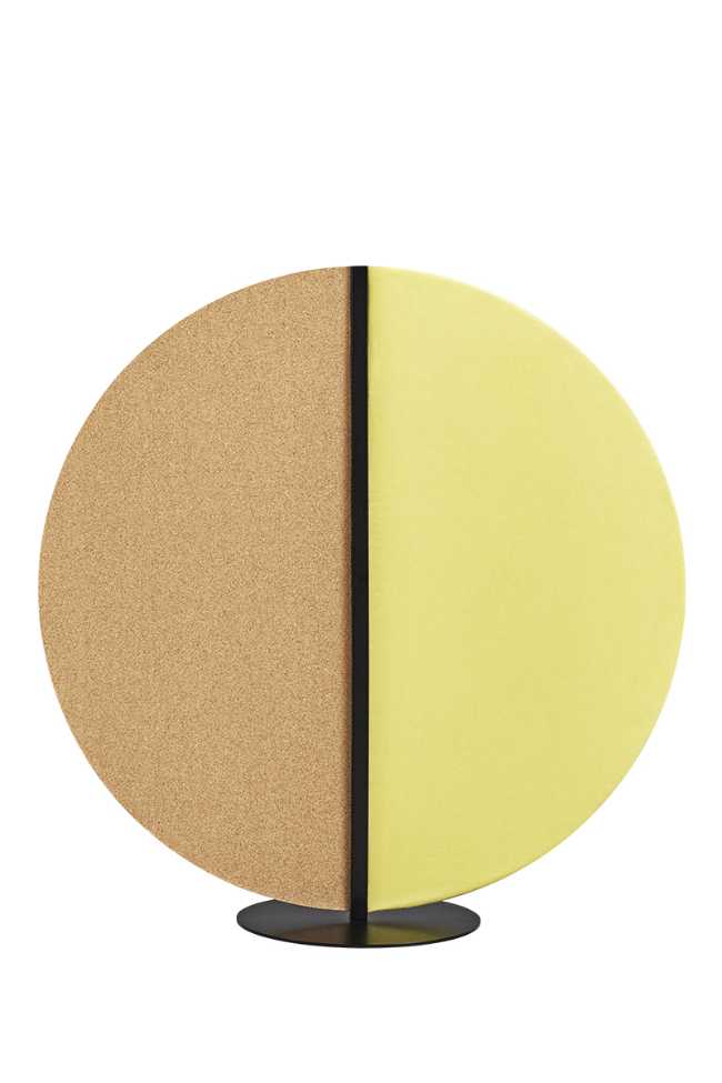 pannello acustico arredo da terra in tessuto giallo