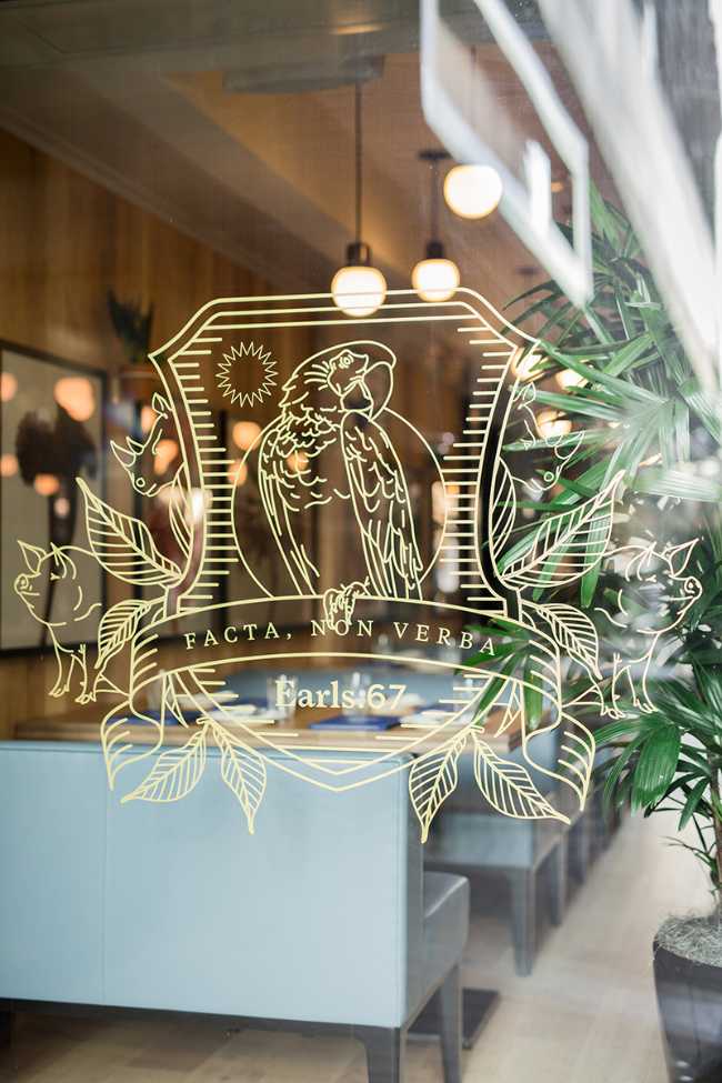 concept store glass restaurant with logo