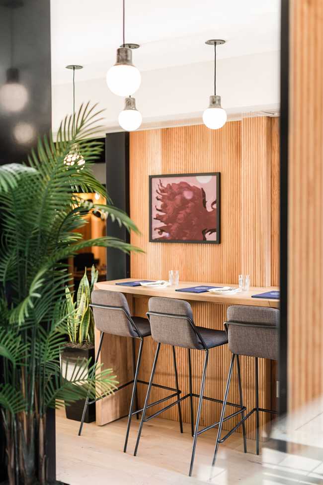 concept store restaurant wall covering high seats