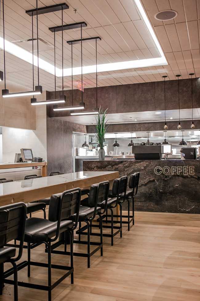 concept store restaurant wood floor light ceiling