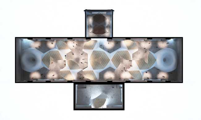 progetto all'interno del museo moduli esagonali per esposizione art