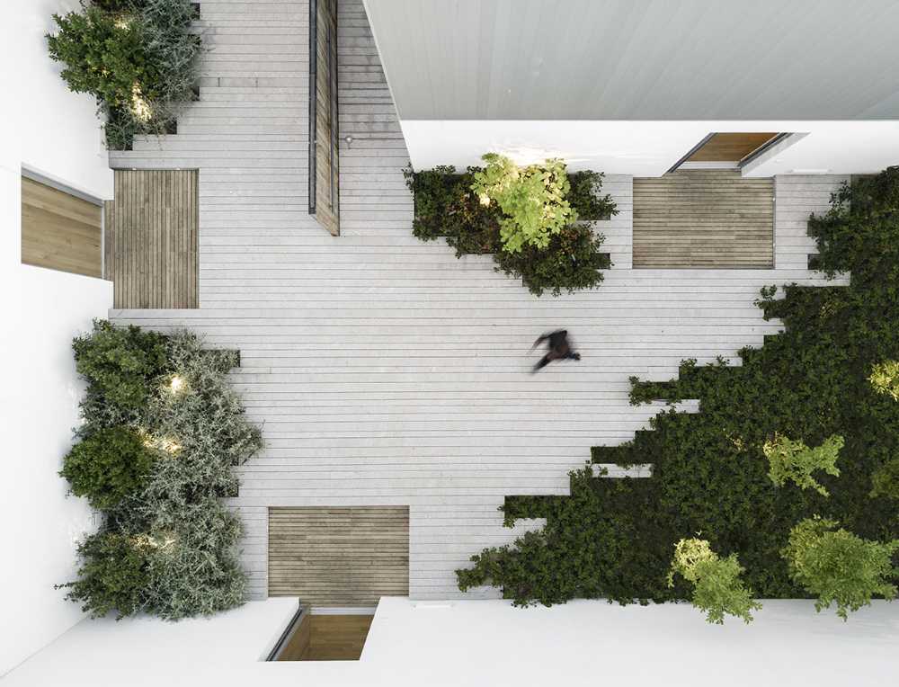 pedestrian communication spaces covered in wood
