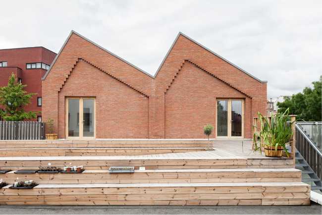 Old factory renovated preserving the brick facade