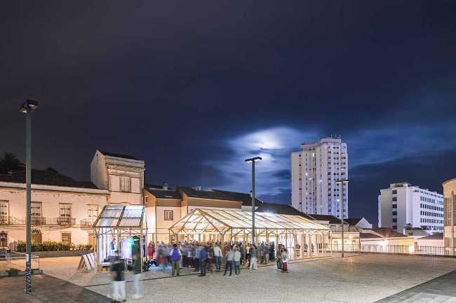 Wooden pavilion in a public space