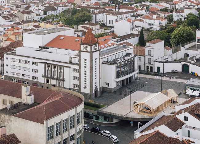 Top view of a wooden pavilion