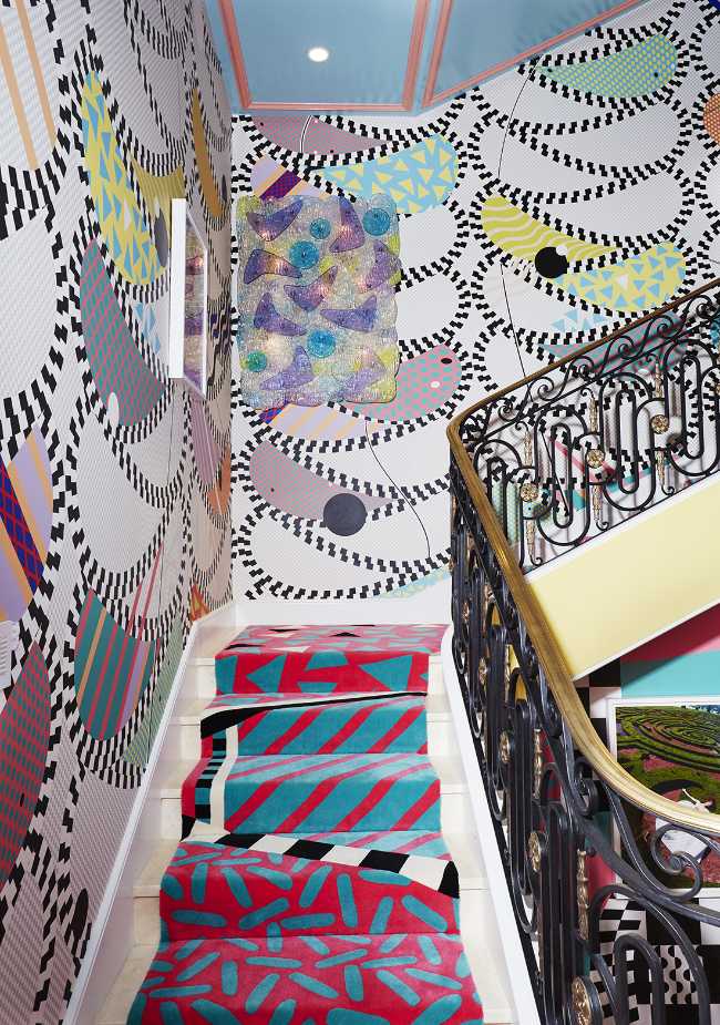 Kips Bay Decorator Show House staircase with coloured carpet