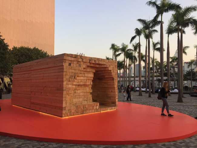 Sauna in the center of the city on a red platform