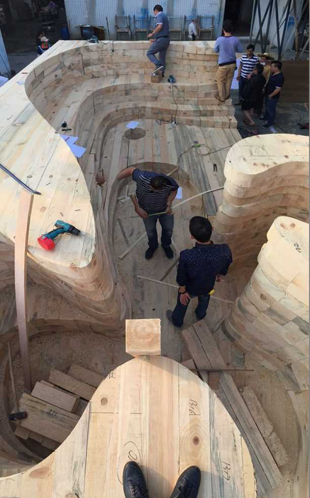 Wooden sauna under construction