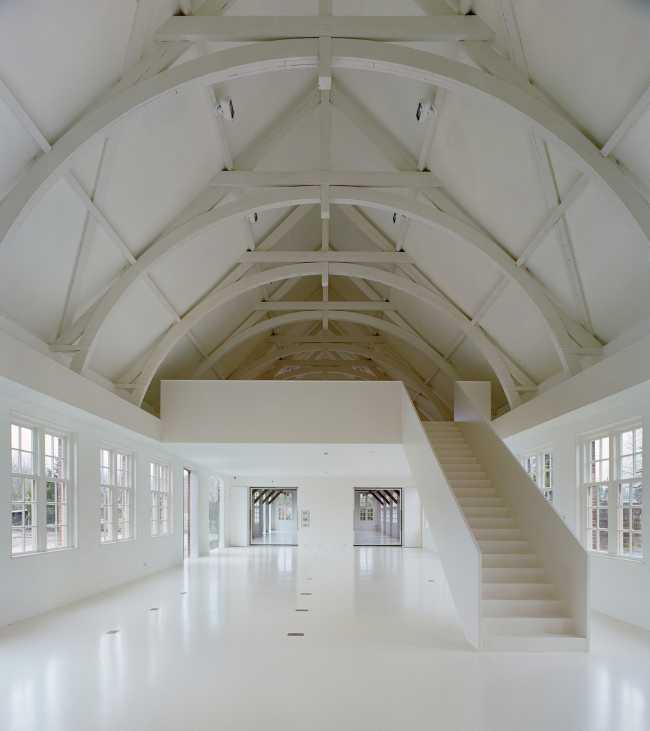 White interior and double-pitched roof