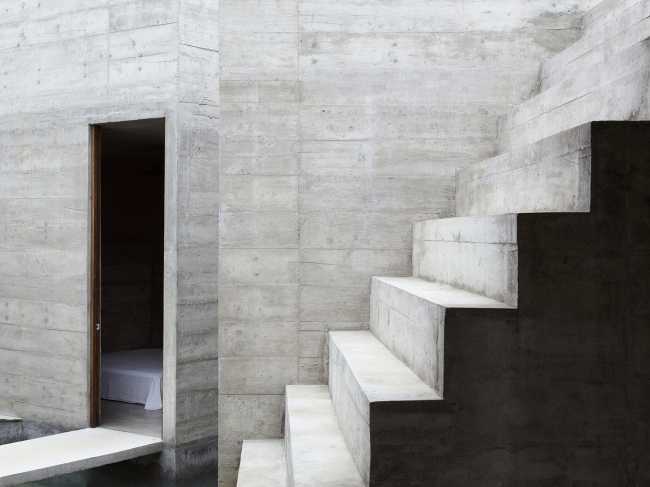 concrete holiday home stairs and brutalist paths