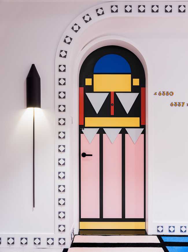 Hotel China design playful color graphic corridors