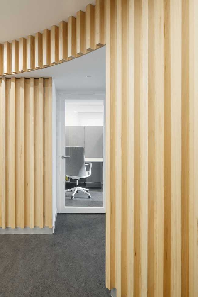 Circular wooden interior wall cladding