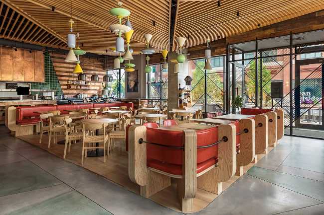 Restaurant interior colored wood