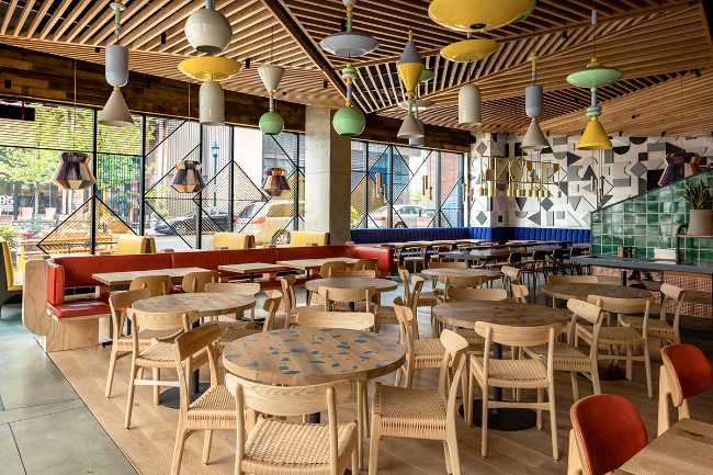 Restaurant round wooden tables