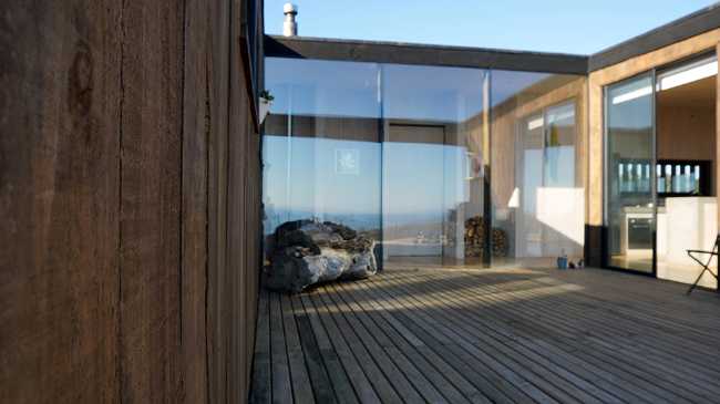 Terrace in the center with glass corridor