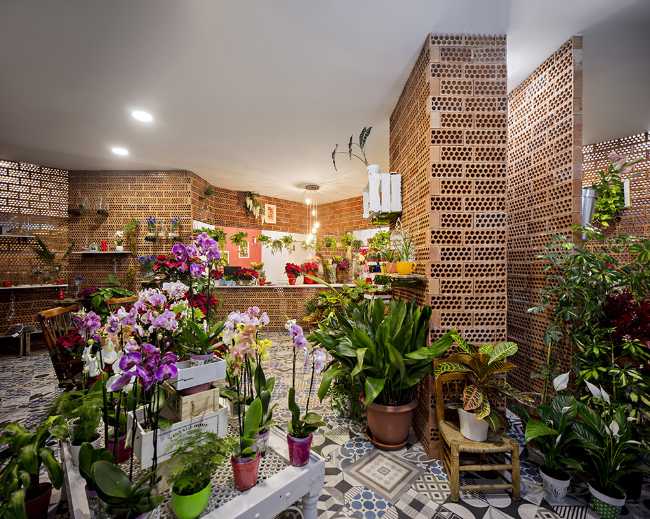 Green and brick flower shop