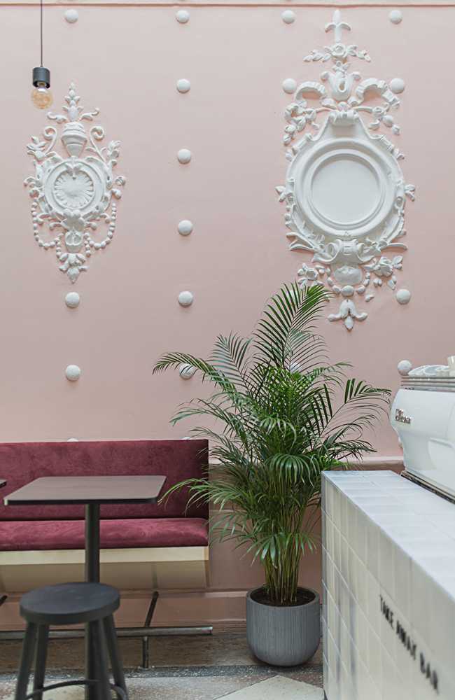 Renaissance building white and pink ornaments