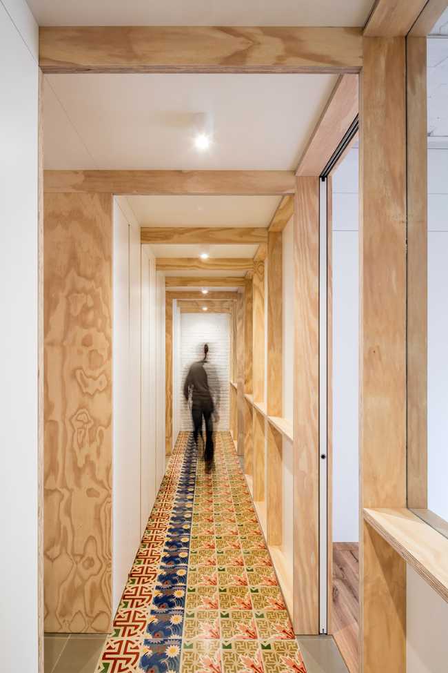 Coloured floor and wooden structure