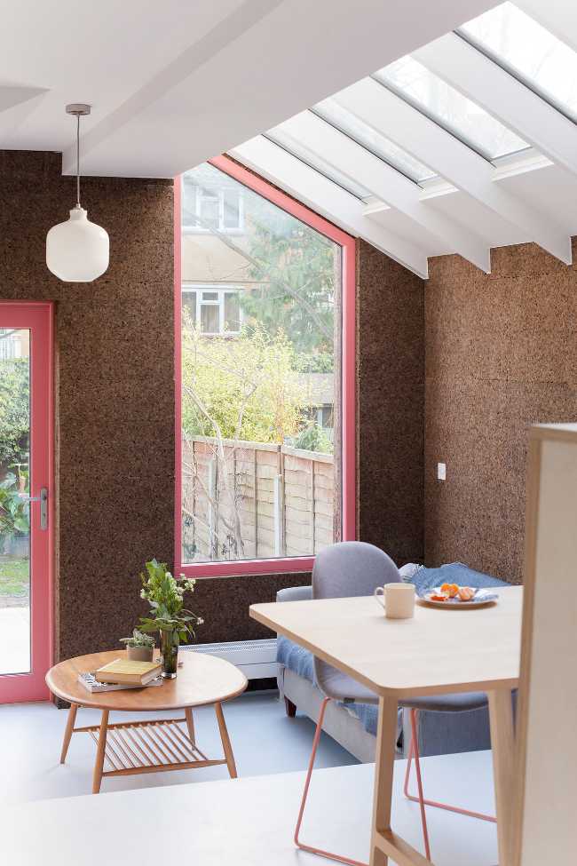 Interior extension covered in cork
