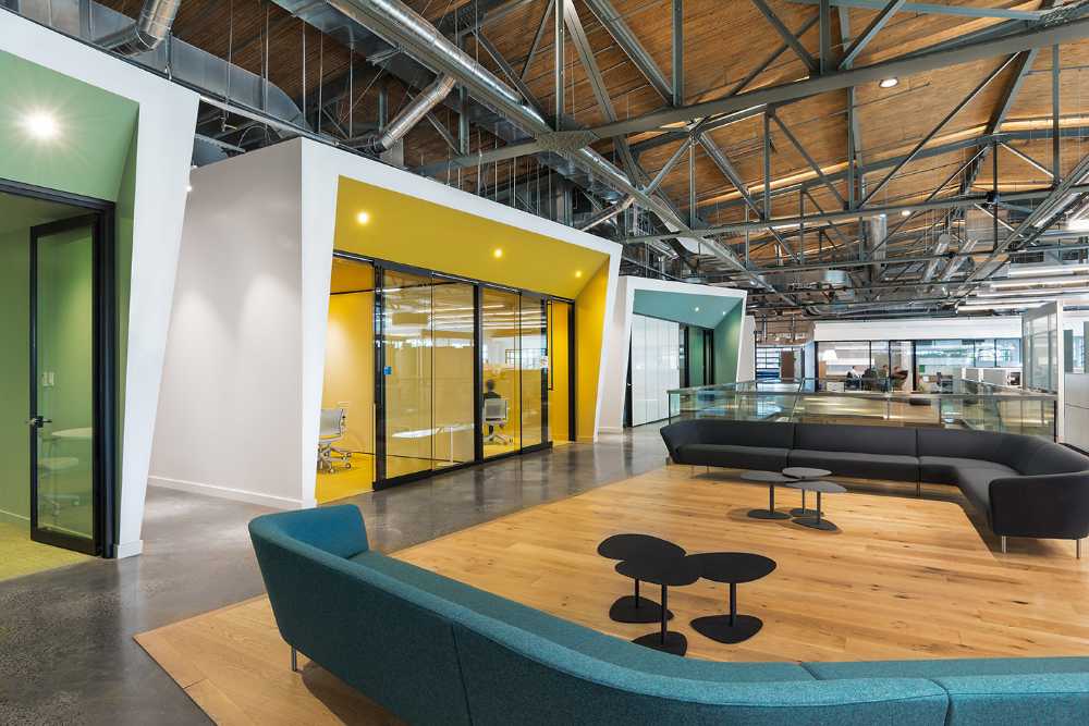 offices stained glass wooden floor