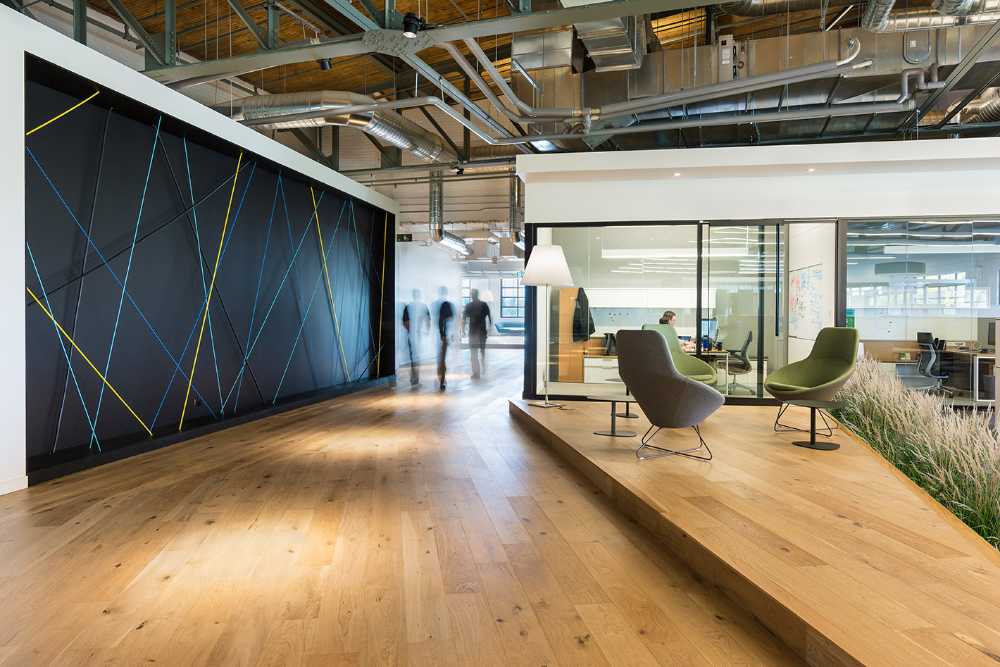 offices stained glass wooden floor