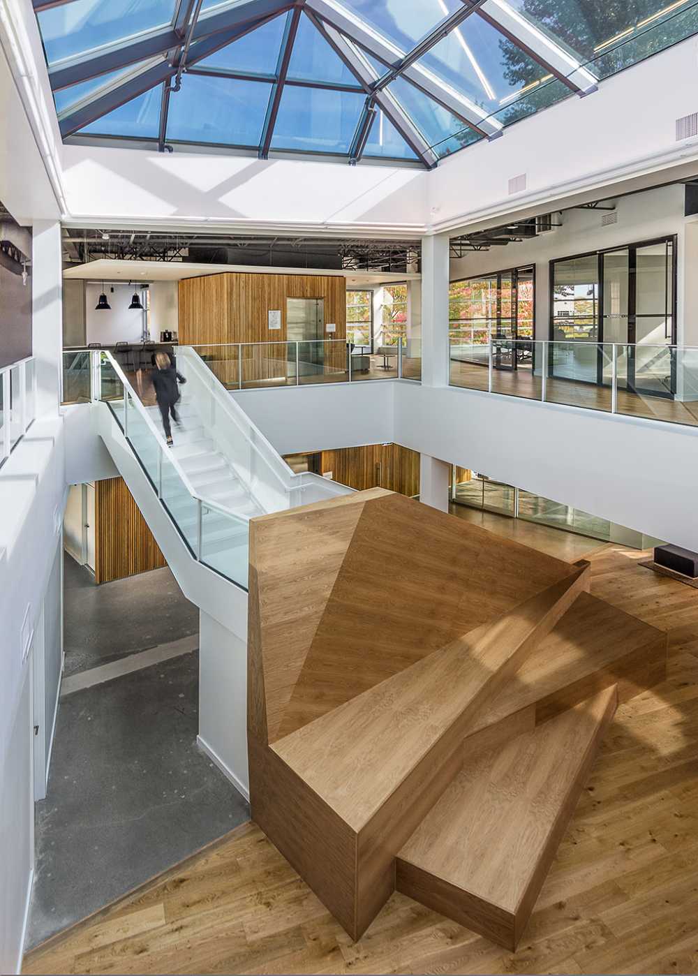 offices stained glass wooden floor