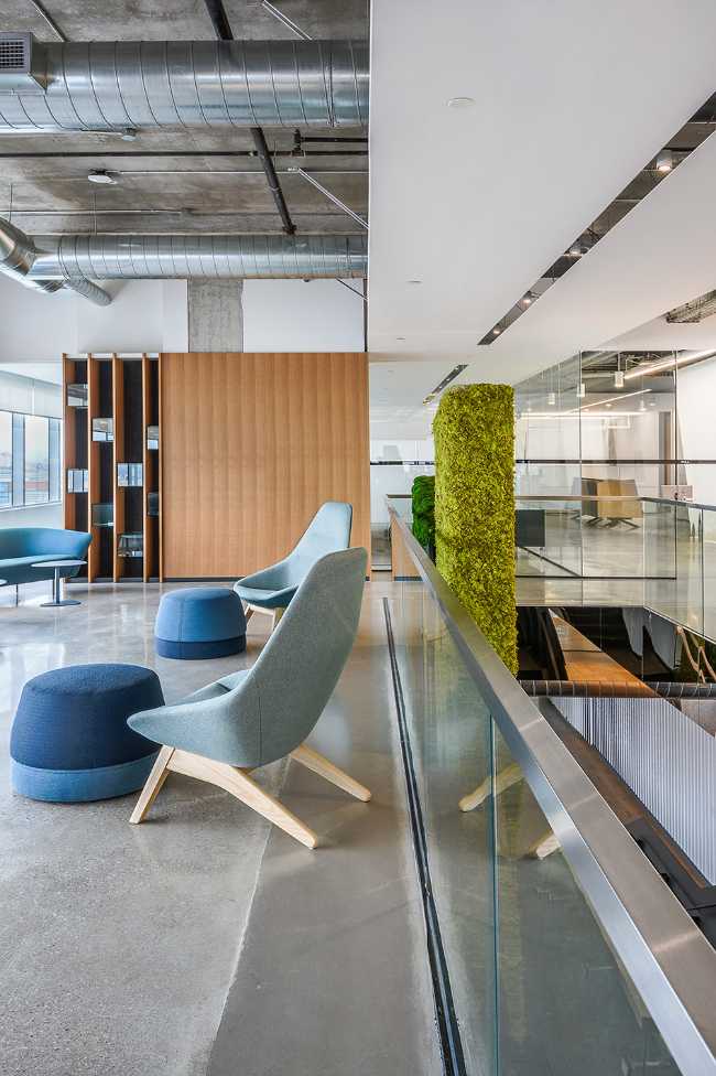 vertical green office glass railing