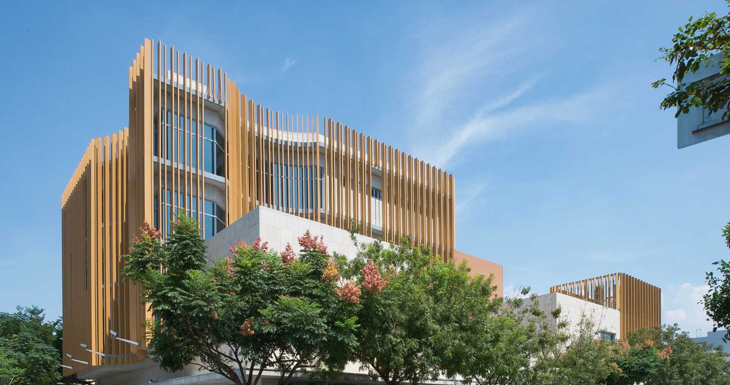 Library with wooden slats