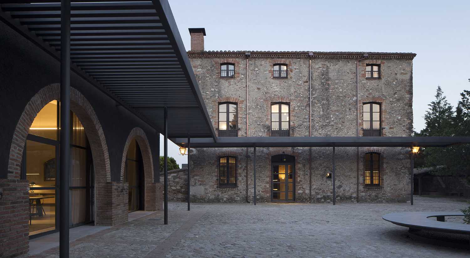 Historic house with metal pergola