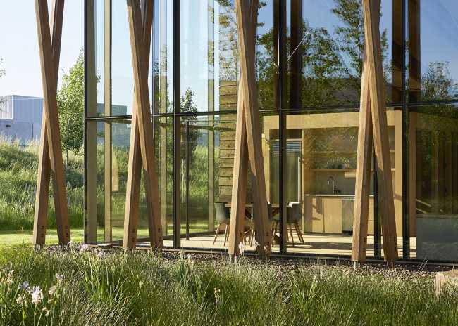 Wooden structure and glass wall