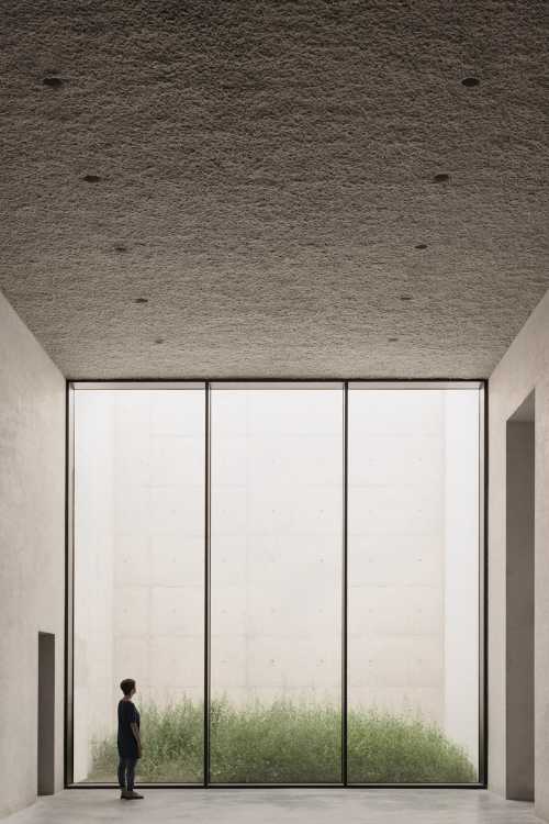 Crematorium Belgium cement and marble stained glass