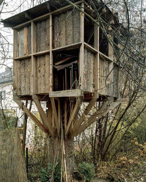 Casa in legno costruita su un moncone