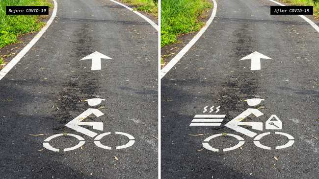 graphic signs social distances bike paths