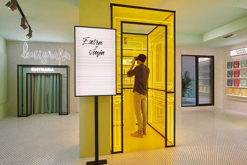concept store rubio colore e metacrilato bancone pavimento bianco