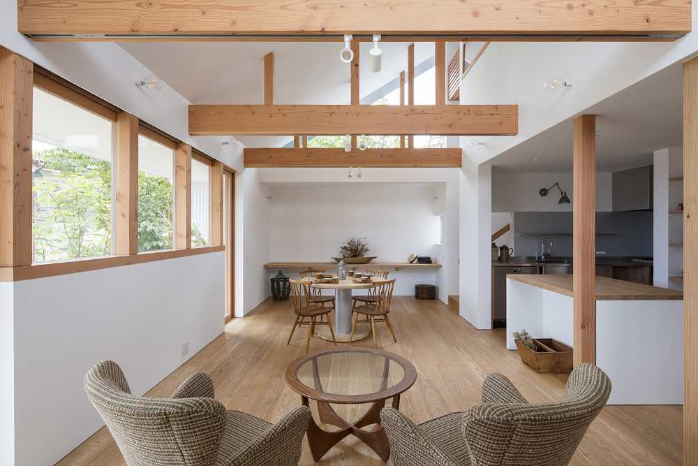 Interior with exposed wooden beams