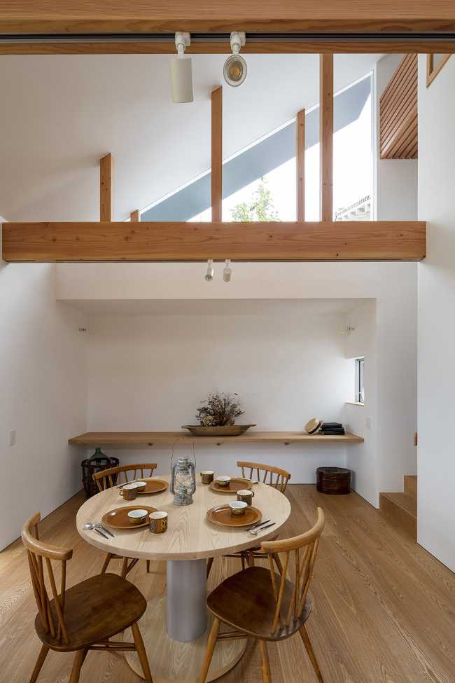 Wooden house with exposed beams