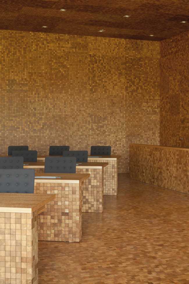 Meeting room wooden cladding