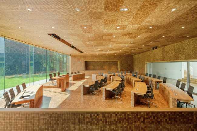 Meeting room wooden cladding
