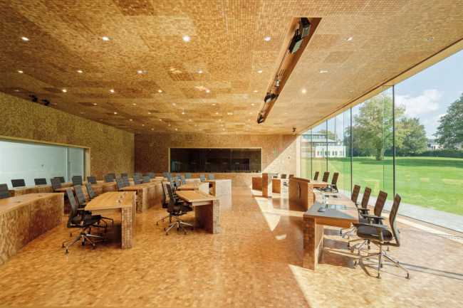 Meeting room wooden cladding
