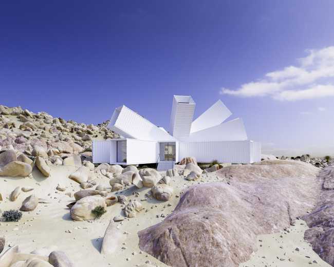 struttura container bianchi villa nel deserto